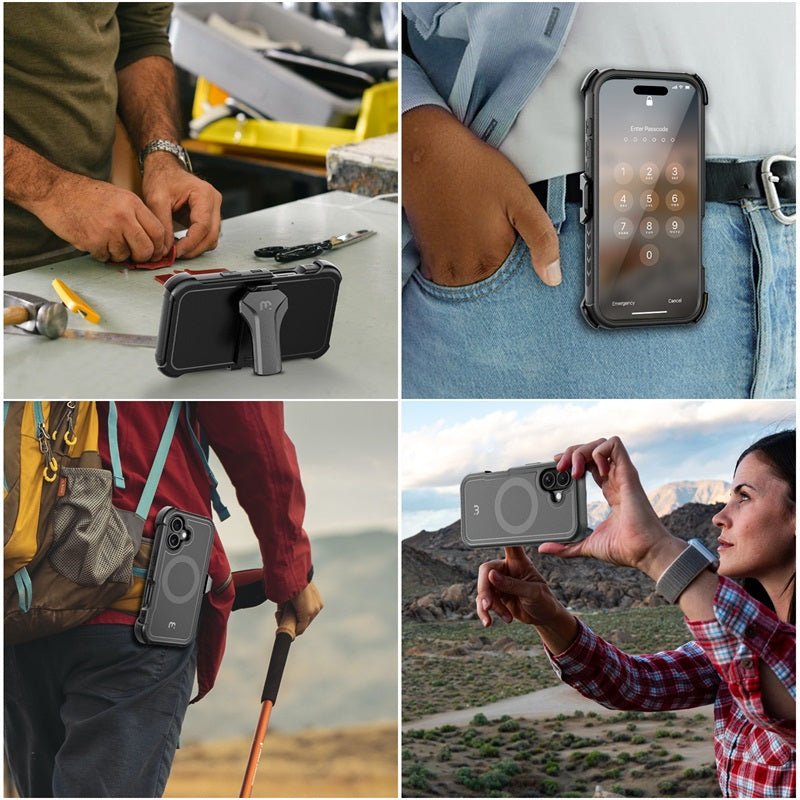 MyBat Pro Maverick Series MagSafe Case w/ Holster and Tempered Glass for Apple iPhone 17 - GreyMyBat Pro