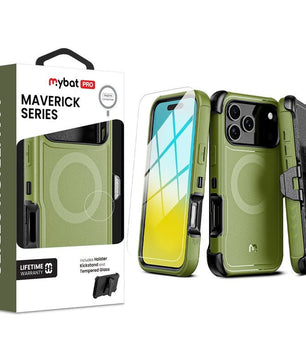 MyBat Pro Maverick Series MagSafe Case w/ Holster and Tempered Glass for Apple iPhone 17 Pro Max - Army GreenMyBat Pro