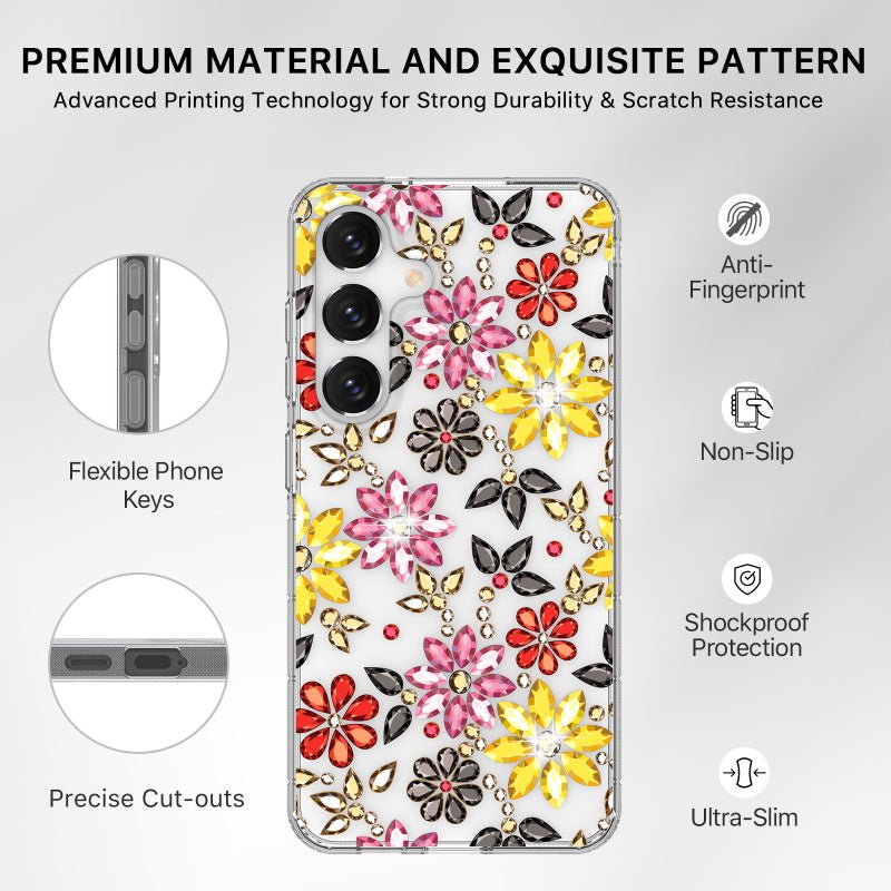 MyBat Pro Mood Series Case (with Diamonds) for Samsung Galaxy S24 Plus - Floral Gems
