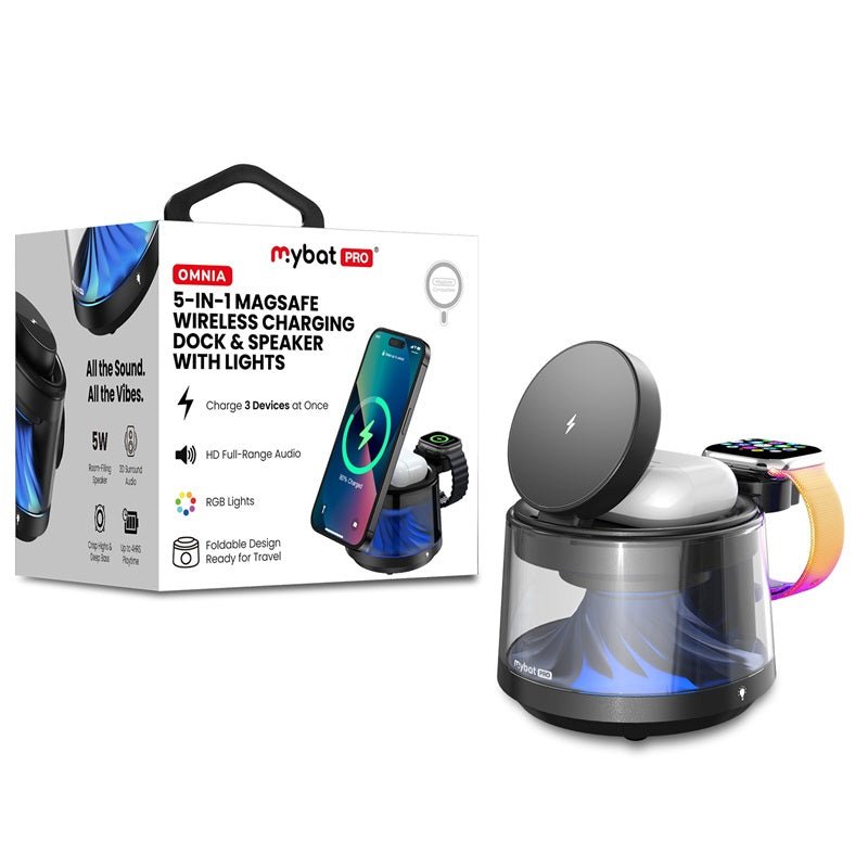 MyBat Pro Omnia 5 - in - 1 MagSafe Wireless Charging Dock and Speaker w/ Lights - BlackMyBat Pro
