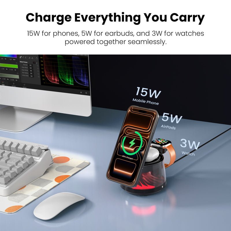 MyBat Pro Omnia 5 - in - 1 MagSafe Wireless Charging Dock and Speaker w/ Lights - BlackMyBat Pro