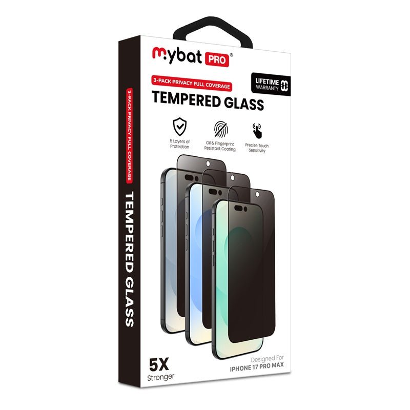 MyBat Pro Privacy Full Coverage Tempered Glass Screen Protector (3 - pack) for Apple iPhone 17 Pro MaxMyBat Pro