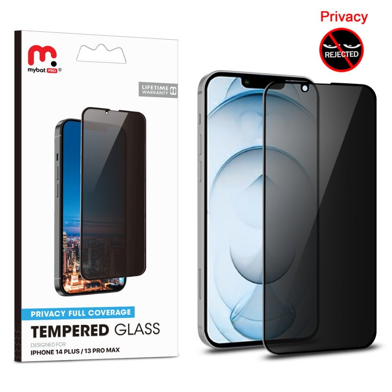 MyBat Pro Privacy Full Coverage Tempered Glass Screen Protector for Apple iPhone 14 Plus (6.7) / 13 Pro Max (6.7) - BlackMyBat Pro