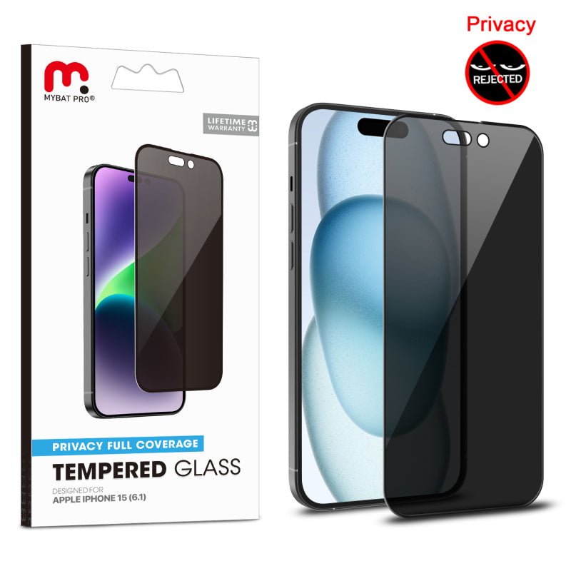 MyBat Pro Privacy Full Coverage Tempered Glass Screen Protector for Apple iPhone 15 (6.1) - BlackMyBat Pro