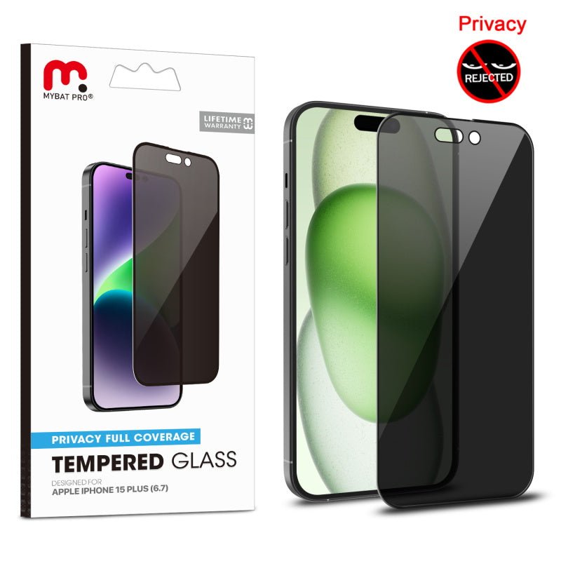 MyBat Pro Privacy Full Coverage Tempered Glass Screen Protector for Apple iPhone 15 Plus (6.7) - BlackMyBat Pro