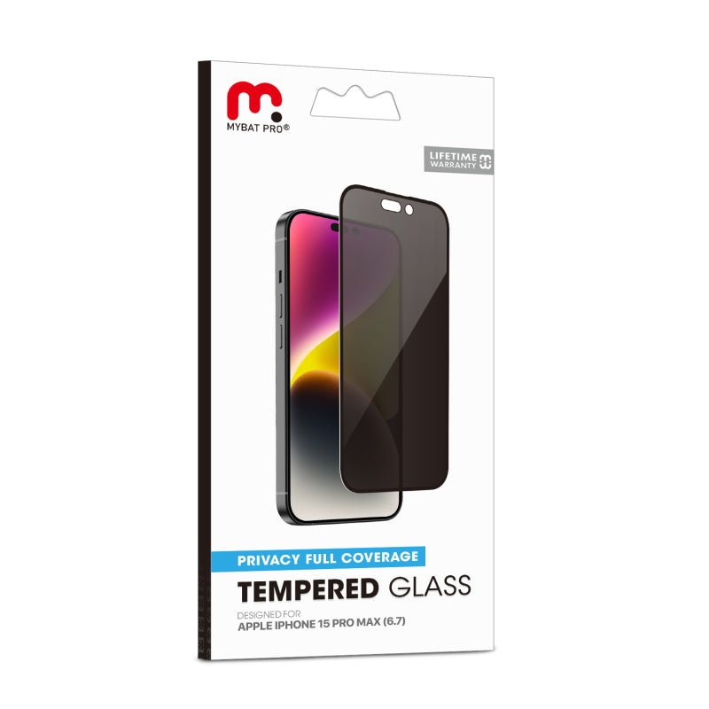 MyBat Pro Privacy Full Coverage Tempered Glass Screen Protector for Apple iPhone 15 Pro Max (6.7) - BlackiPhone 15 Pro Max