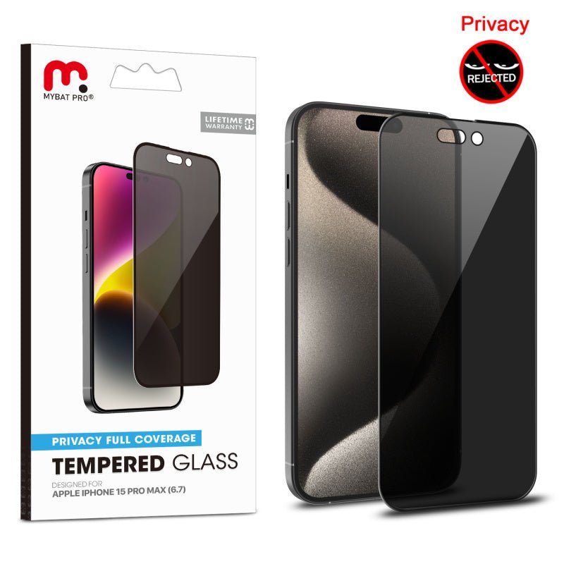 MyBat Pro Privacy Full Coverage Tempered Glass Screen Protector for Apple iPhone 15 Pro Max (6.7) - BlackiPhone 15 Pro Max