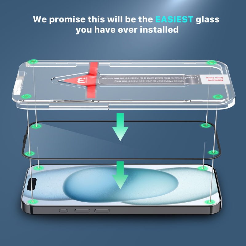 MyBat Pro QuickGuard Tempered Glass Screen Protector w/ Installation Tray for Apple iPhone 15 (6.1) - BlackMyBat Pro