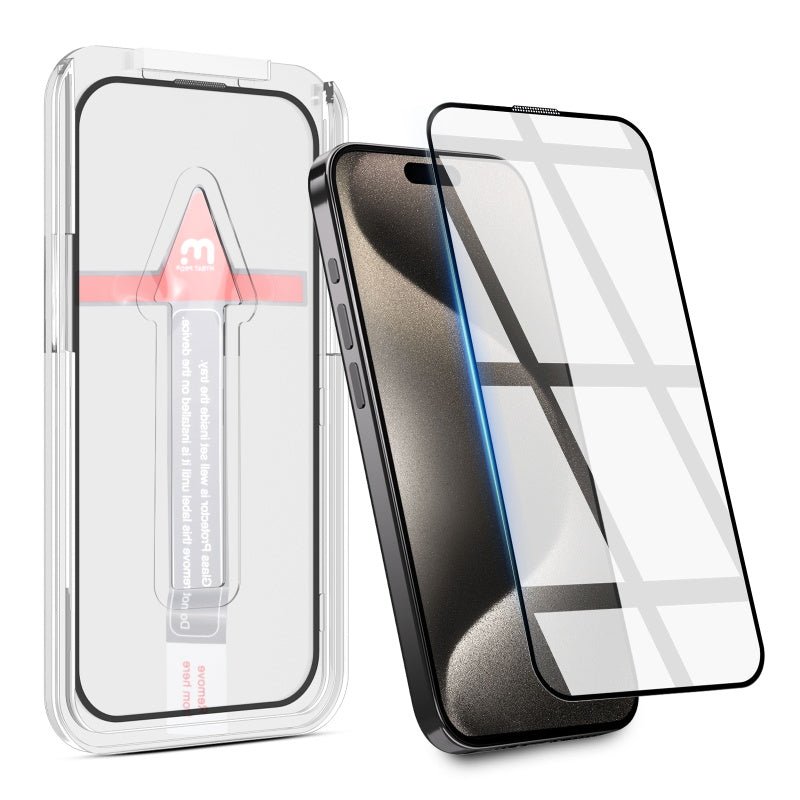MyBat Pro QuickGuard Tempered Glass Screen Protector w/ Installation Tray for Apple iPhone 15 Pro Max (6.7) - BlackiPhone 15 Pro Max
