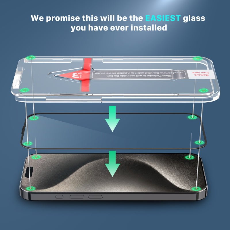 MyBat Pro QuickGuard Tempered Glass Screen Protector w/ Installation Tray for Apple iPhone 15 Pro Max (6.7) - BlackiPhone 15 Pro Max