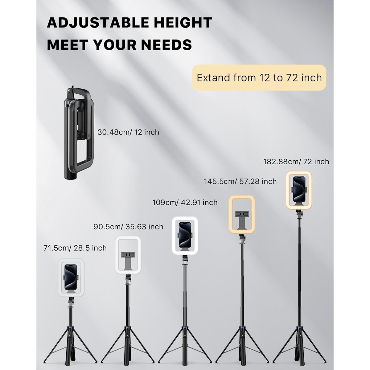 MyBat Pro Selfie Ring Light with 72" Tripod Stand - Extendable Selfie Stick with Light for Phone, Live Streaming, Makeup, Travel, Gaming, Video, Includes Phone Holder& USB - C Powered - 1 - Year WarrantyMyBat Pro