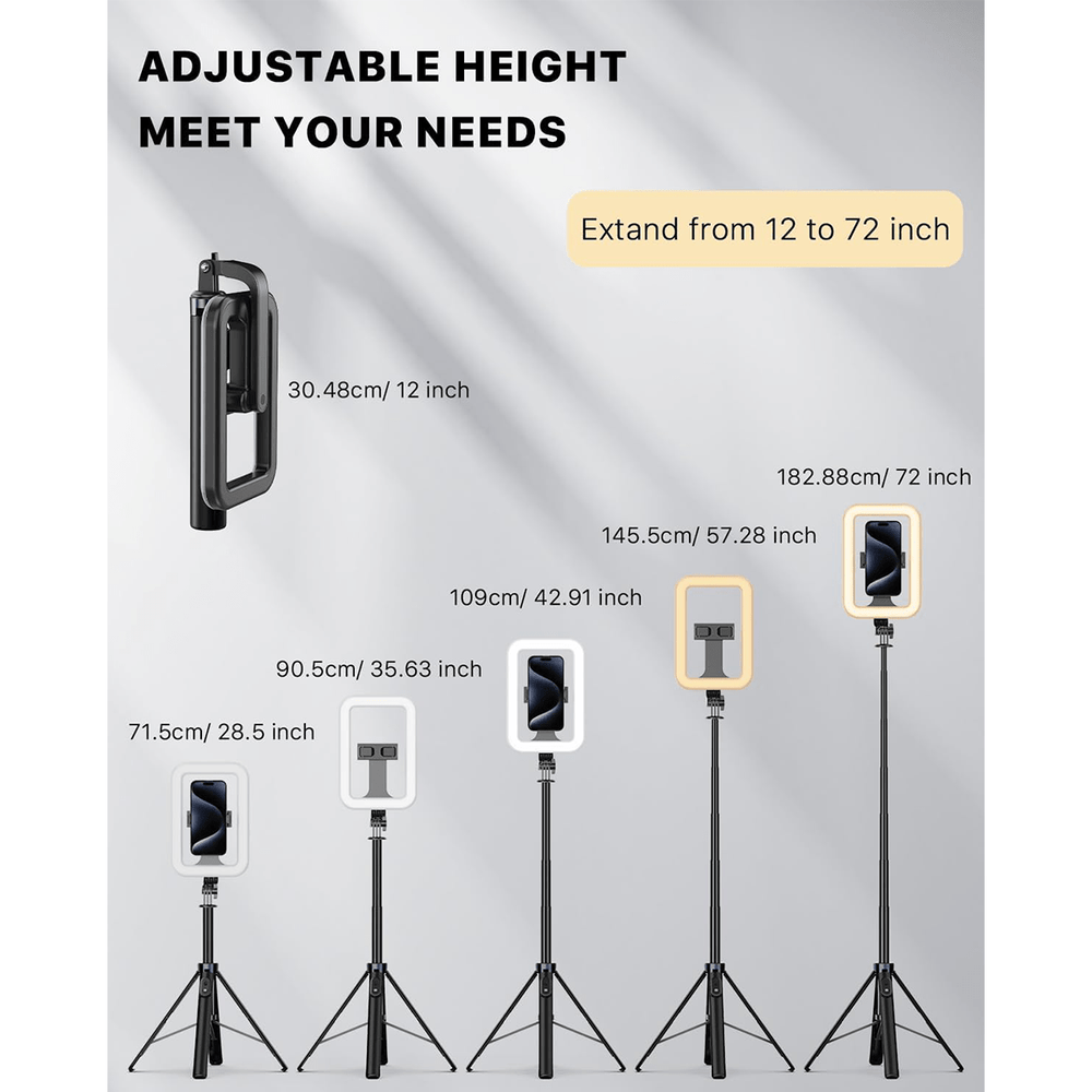 MyBat Pro Selfie Ring Light with 72" Tripod Stand - Extendable Selfie Stick with Light for Phone, Live Streaming, Makeup, Travel, Gaming, Video, Includes Phone Holder& USB - C Powered - 1 - Year WarrantyMyBat Pro