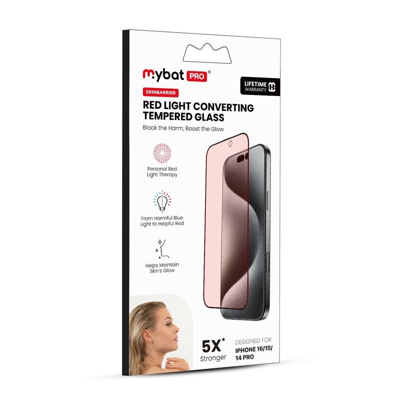 MyBat Pro SkinBarrier Red Light Converting Tempered Glass Screen Protector for Apple iPhone 16/iPhone 15 / 14 ProMyBat Pro
