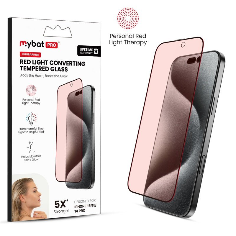 MyBat Pro SkinBarrier Red Light Converting Tempered Glass Screen Protector for Apple iPhone 16/iPhone 15 / 14 ProMyBat Pro