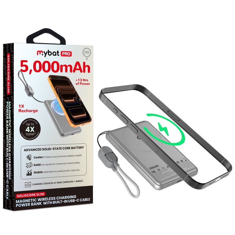 MyBat Pro SolidCore 5000mAh Slim Magnetic Wireless Charging Power Bank with Built - In USB - C Cable - GrayMybat Pro