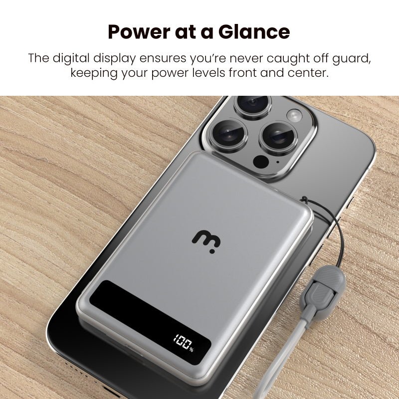 MyBat Pro SolidCore 5000mAh Slim Magnetic Wireless Charging Power Bank with Built - In USB - C Cable - GrayMybat Pro
