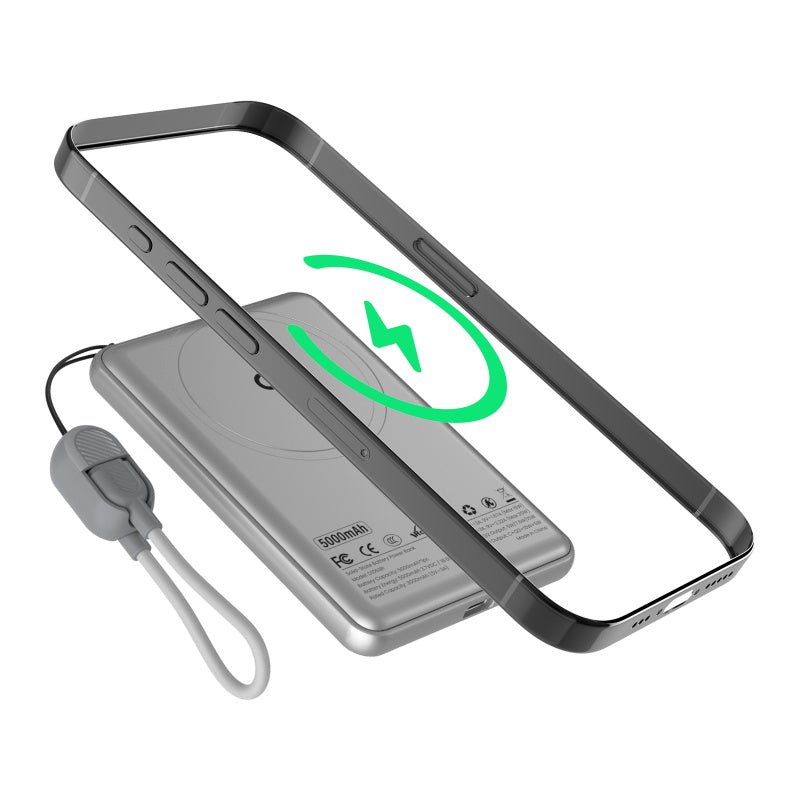 MyBat Pro SolidCore 5000mAh Slim Magnetic Wireless Charging Power Bank with Built - In USB - C Cable - GrayMybat Pro
