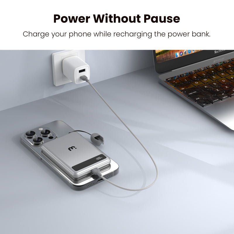 MyBat Pro SolidCore 5000mAh Slim Magnetic Wireless Charging Power Bank with Built - In USB - C Cable - GrayMybat Pro