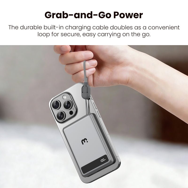 MyBat Pro SolidCore 5000mAh Slim Magnetic Wireless Charging Power Bank with Built - In USB - C Cable - GrayMybat Pro