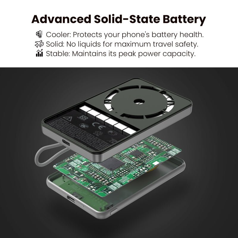 MyBat Pro SolidCore 5000mAh Slim Magnetic Wireless Charging Power Bank with Built - In USB - C Cable - GrayMybat Pro