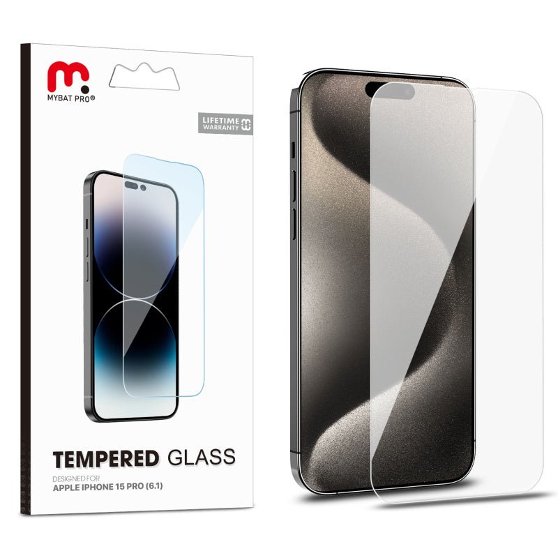 MyBat Pro Tempered Glass Screen Protector (2.5D) for Apple iPhone 15 Pro (6.1) - ClearMyBat Pro