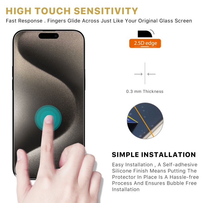 MyBat Pro Tempered Glass Screen Protector (2.5D) for Apple iPhone 15 Pro (6.1) - ClearMyBat Pro