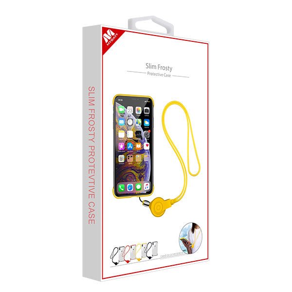 MyBat Slim Frosty Protective Case (with Yellow Lanyard) for Apple iPhone XR - Semi Transparent White Frosted / Yellow