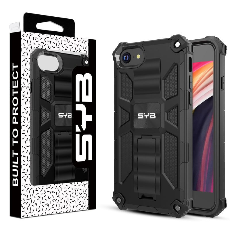 SYB Sturdy Hybrid Protector Cover (with Stand) for Apple iPhone SE (2022) / SE (2020) - Black / BlackMyBat Pro