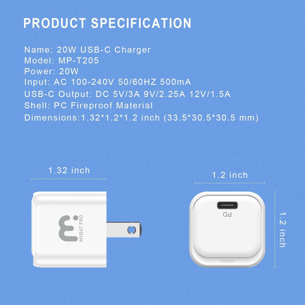 20W Mini USB - C Fast Charging Wall ChargerMyBat Pro